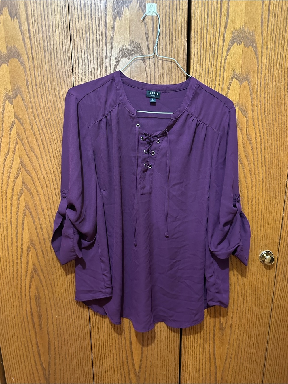 Torrid Harper Purple Lace-Up Peasant Blouse